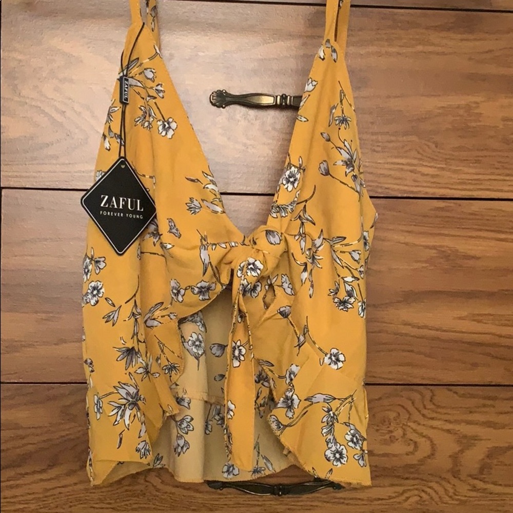 Yellow floral tie front tank